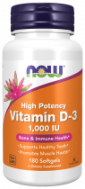 NOW High Potency Vitamin D-3 1000 IU, Высокоэффективный витамин Д-3 1000 МЕ, 180 капсул